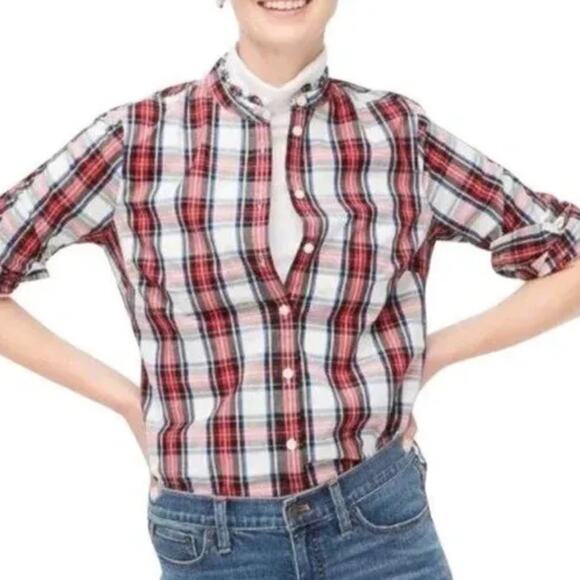 J. Crew Women's Tartan Plaid Button Up Shirt with Ruffle Collar Size XS - Picture 2 of 9